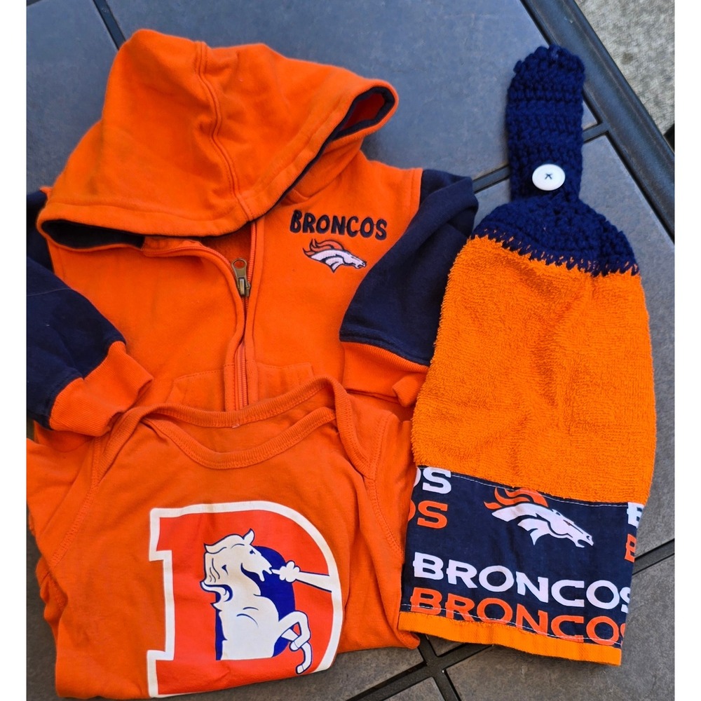 Denver Broncos Kids Lot Bodysuit 18M Hoodie 2T & Handmade Towel Bundle Childrens